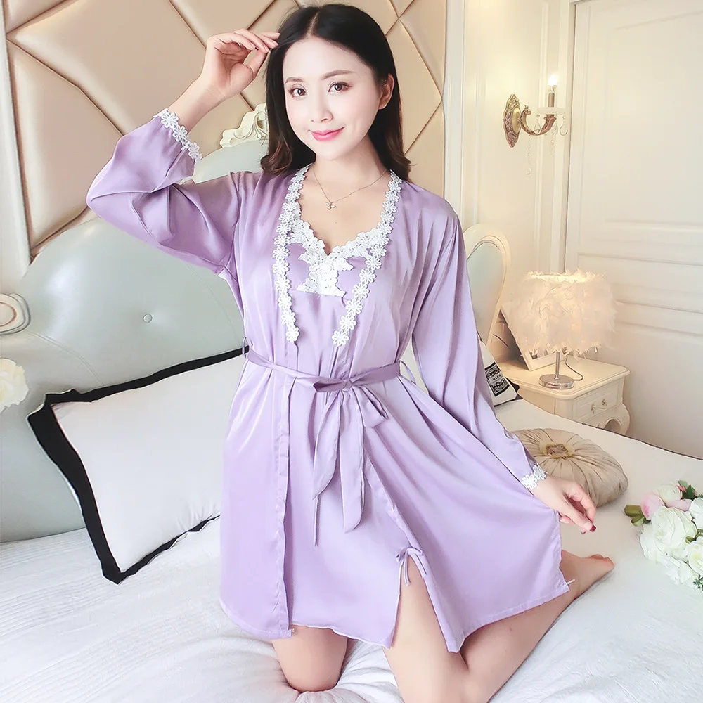 Женский пижамный комплект халат с v-образным вырезом сексуальная ночная рубашка