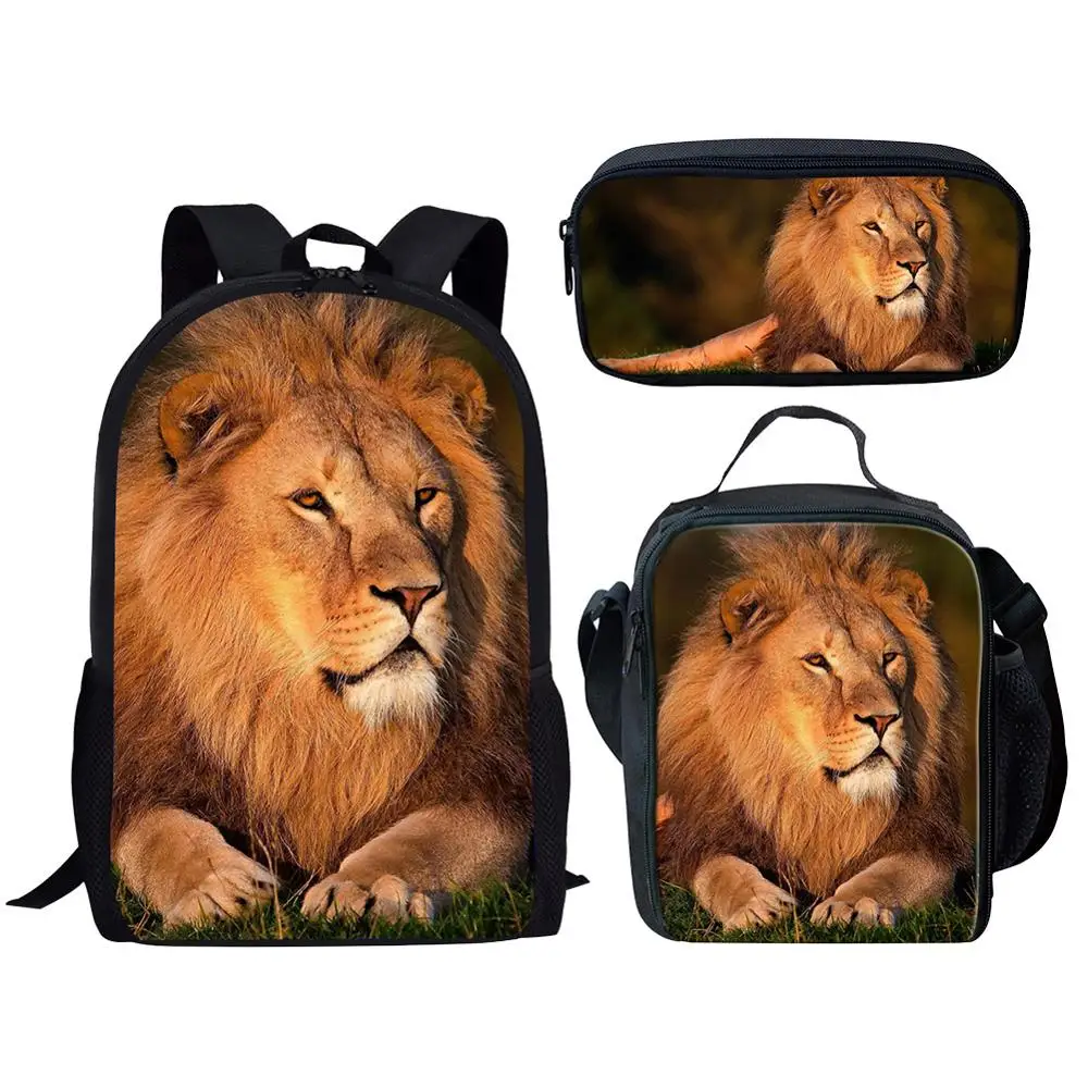 

Набор детских школьных сумок с 3D принтом льва для девочек-подростков, детский рюкзак для начальной школы, вместительные книжные сумки, ране...
