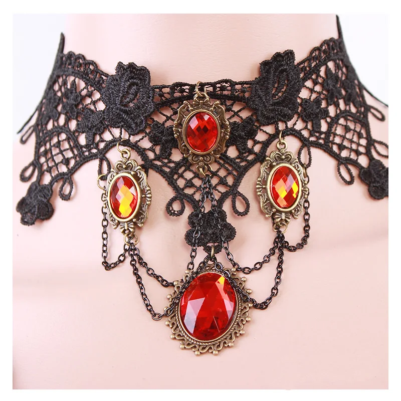 

European and American new style gothic vintage women's necklace Earring set Trendy personality black lace braided clavicle chain