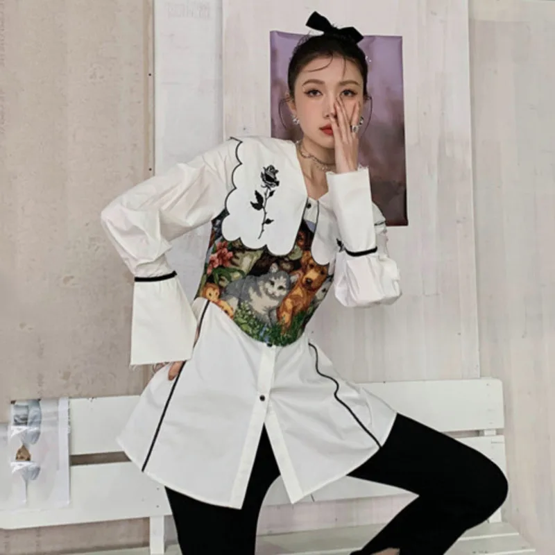 Женская винтажная рубашка с длинным рукавом большие размеры