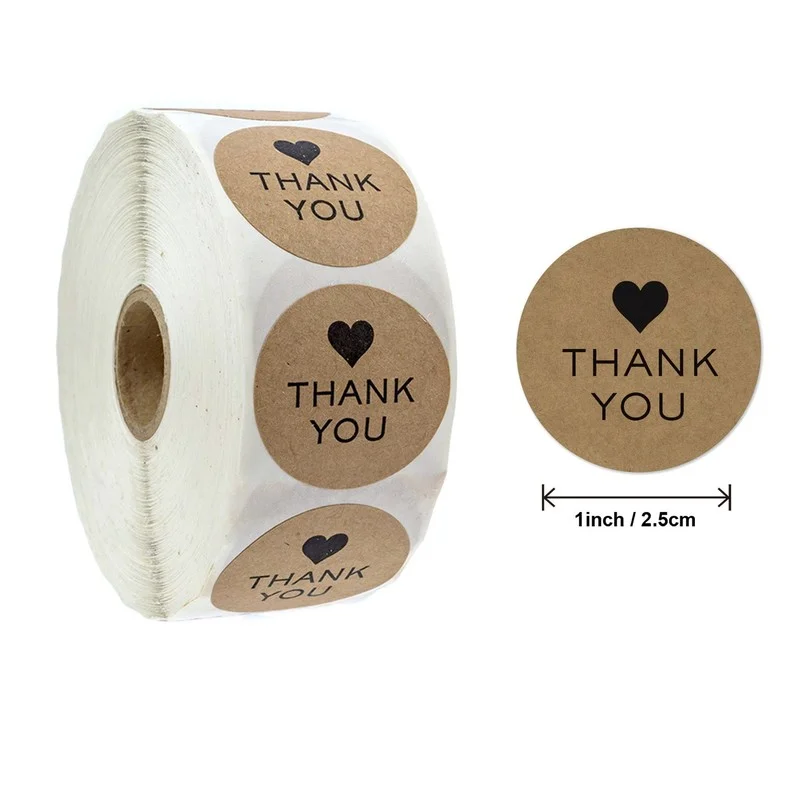 

500 Stickers/roll Round Natural Kraft Stickers Scrapbooking for Package Adhesive Thank You Sticker Seal Labels Gift Decor