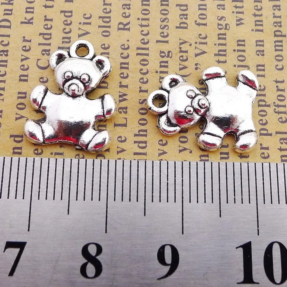 

200pcs Bear Charms 12mm x 16mm DIY Jewelry Making Pendant Antique Silver Color