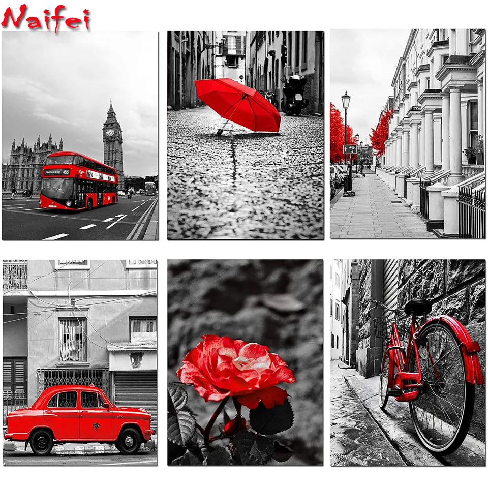 

Алмазная живопись, Лондон, уличный пейзаж, черно-белые красные розы, цветок, автомобиль, автобус, полная круглая мозаика, алмазная вышивка, д...