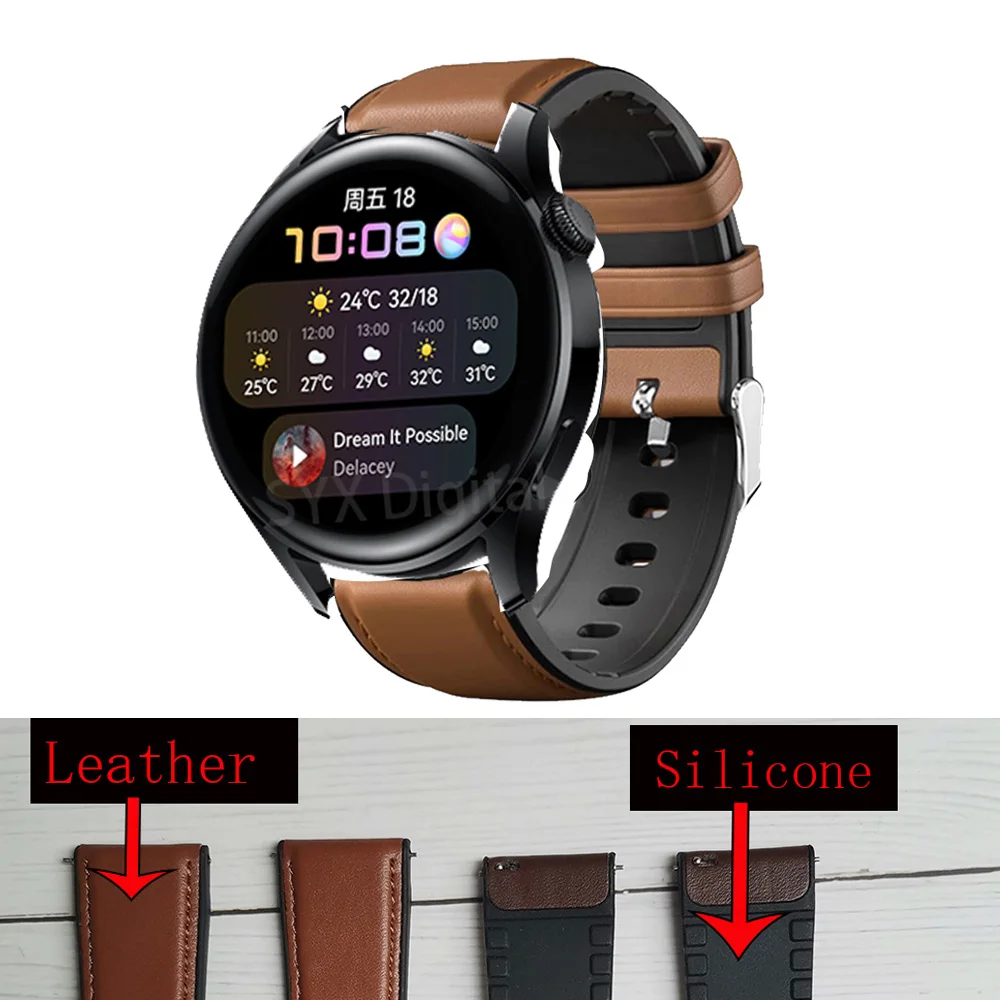 

Ремешок силиконовый для Huawei Watch 3, кожаный Смарт-браслет для Huawei GT/GT2 46 мм Pro, 22 мм