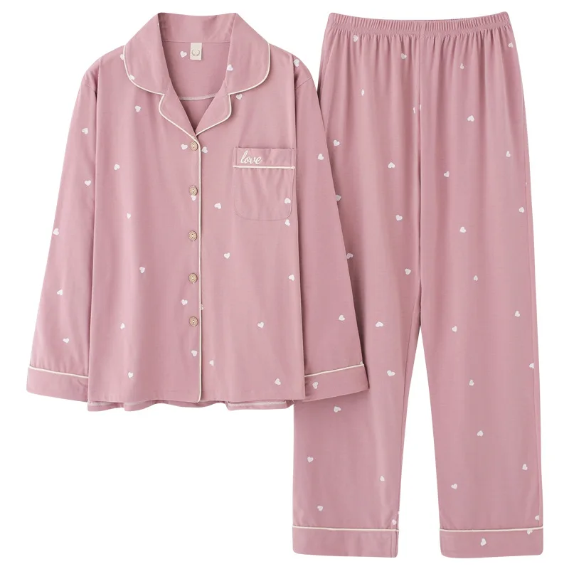 

Autumn Winter Sexy Cotton Pajamas Set Cute White Love Pattern Pajamas Ladies Soft Leisure Nightwear Loose Oversized Sleepwear