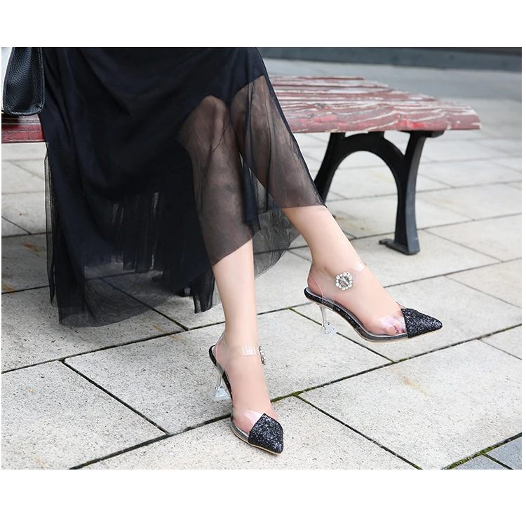 

Linglewei New Spring and summer women's Super high heels Pointed Toe transparent Thin Heels Sexy Sandals