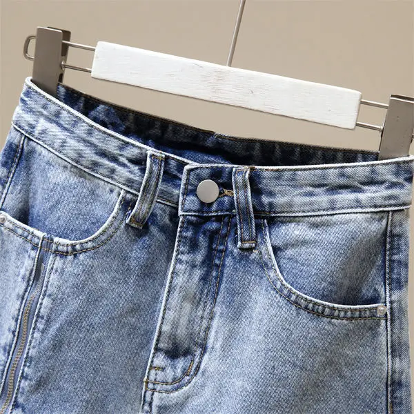 

Denim skirt 2021 new spring summer Korean style versatile design zipper split high waist A-line skirt