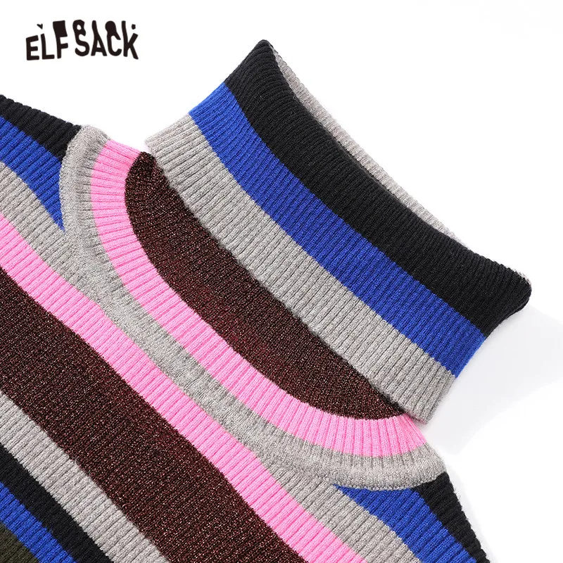 ELFSACK разноцветный полосатый Повседневный вязаный пуловер женский свитер зима 2020