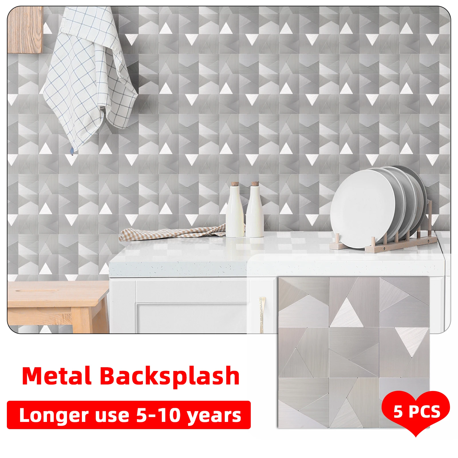 

Геометрические фигуры 5 шт., серебряный металлический брызговик, скребок и палочка, прочная самоклеящаяся Настенная Наклейка для плитки, до...