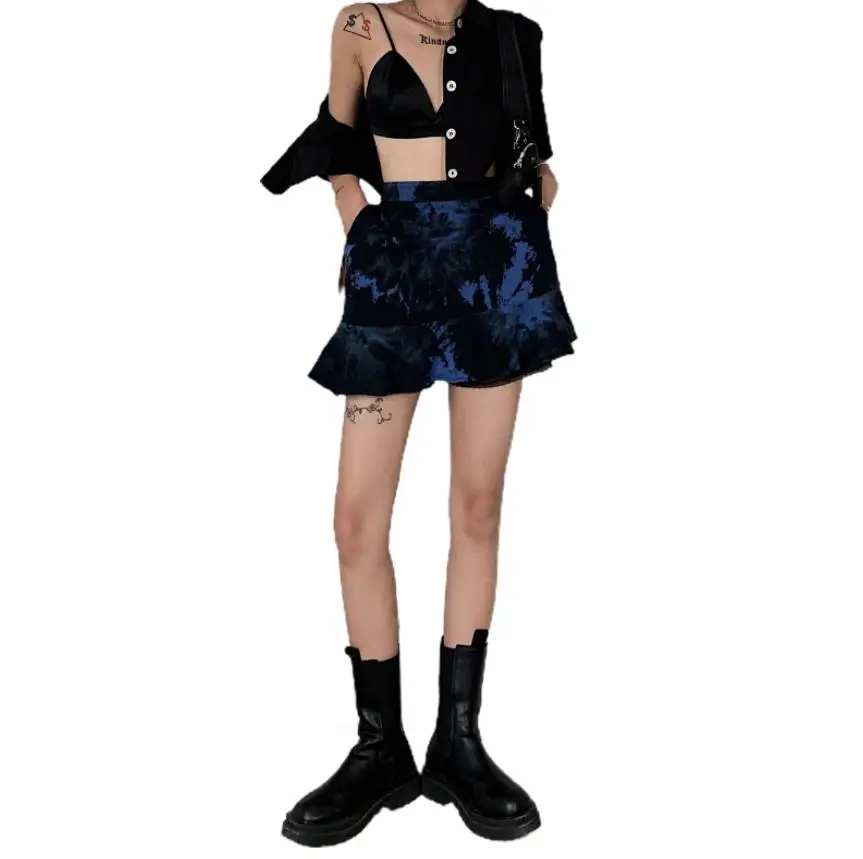 

Women Summer Fashion Tie-dye Skirt Ladies Female Stylish Ruffle Hem Skirt for Party Gathering
