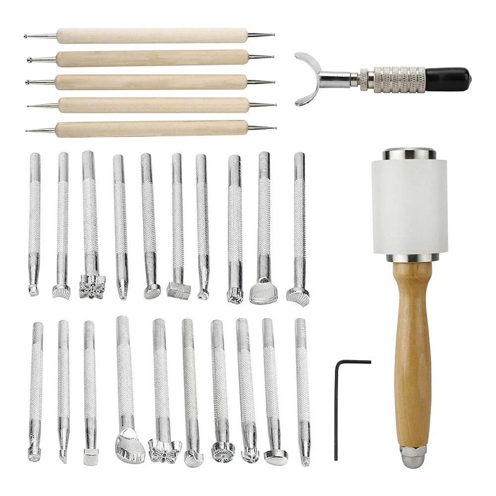

20/27PCS Leather Stamping Tool Set Leather Working Tools DIY Leather Craft Stamps Hammer Swivel Knife Leather Processing
