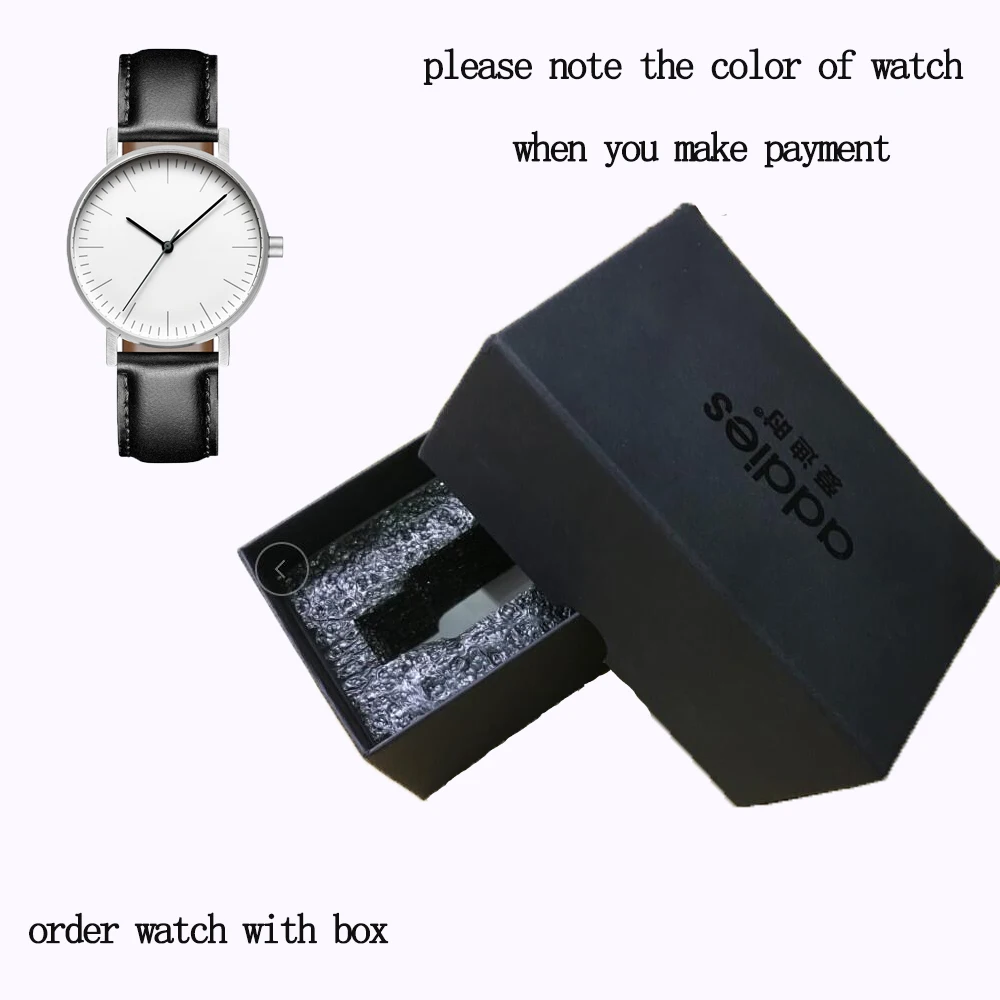 black leather-BOX Новые деловые мужские часы addies, стальные часы в минималистическом стиле, импортные кварцевые парные часы, роскошные Брендовые мужские часы - Цвет: black leather-BOX