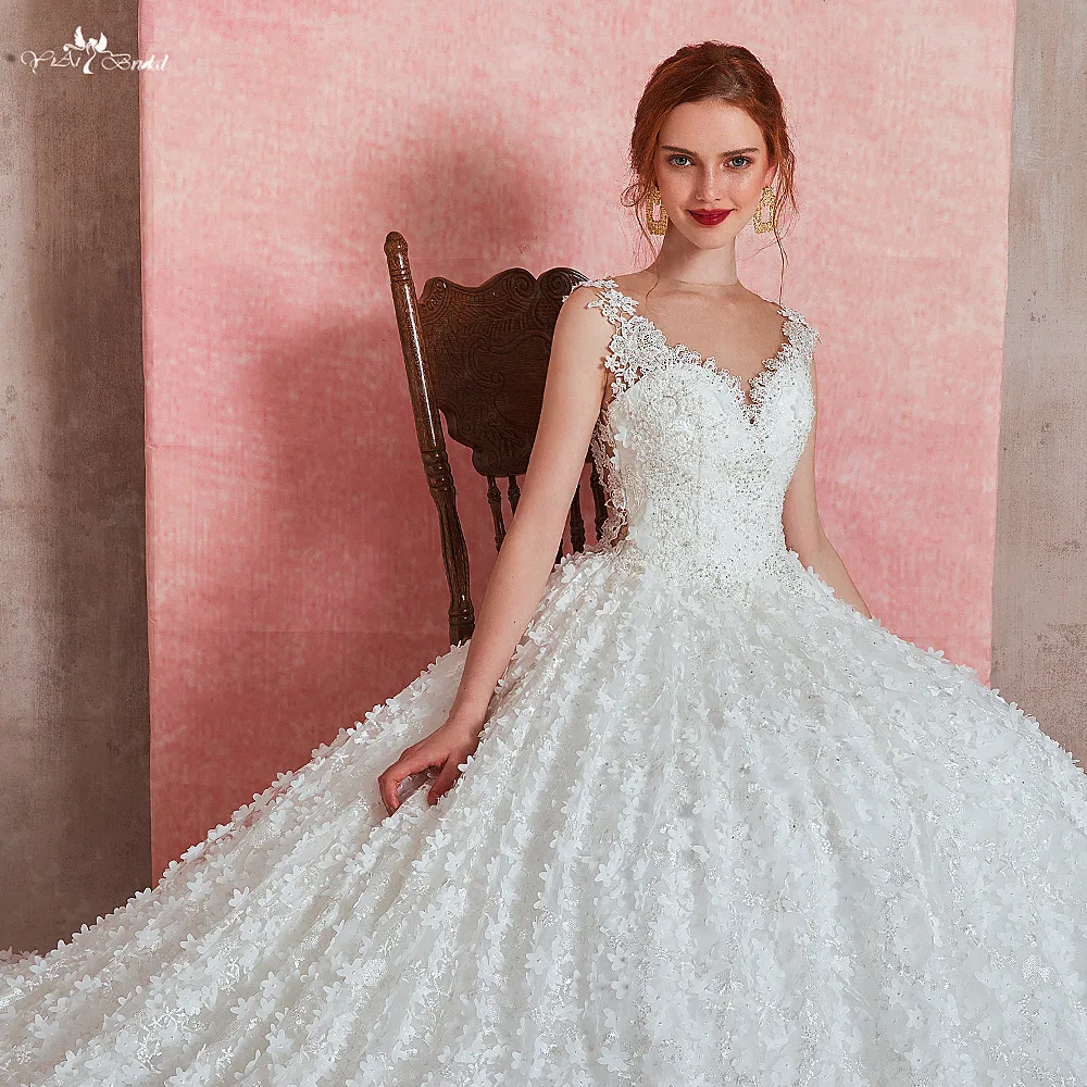 RSW1584 Vestido de Noiva без рукавов кружева 3D Цветы Пышная юбка Сексуальная Иллюзия спина свадебные платья и платья