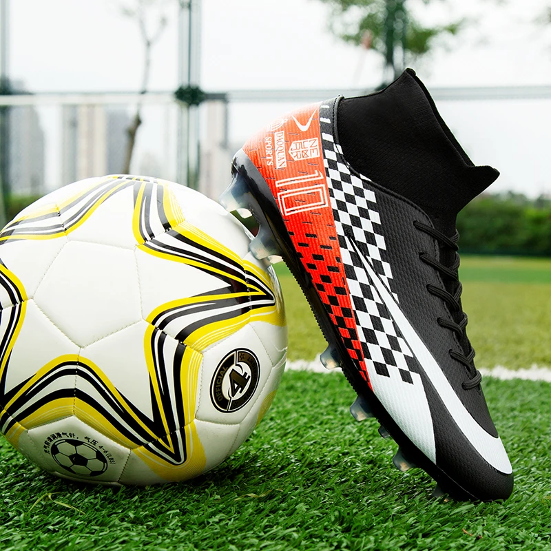 

Men's Soccer Shoes High Ankle Cleats Teenager Breathable Sneakers Size 35-45 Grass Training FG / TF Kids Antiskid Football Boots