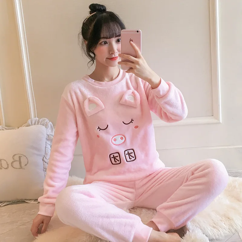 Осень-зима Для женщин фланелевые пижамные комплекты одежда для сна Nightsuits теплые