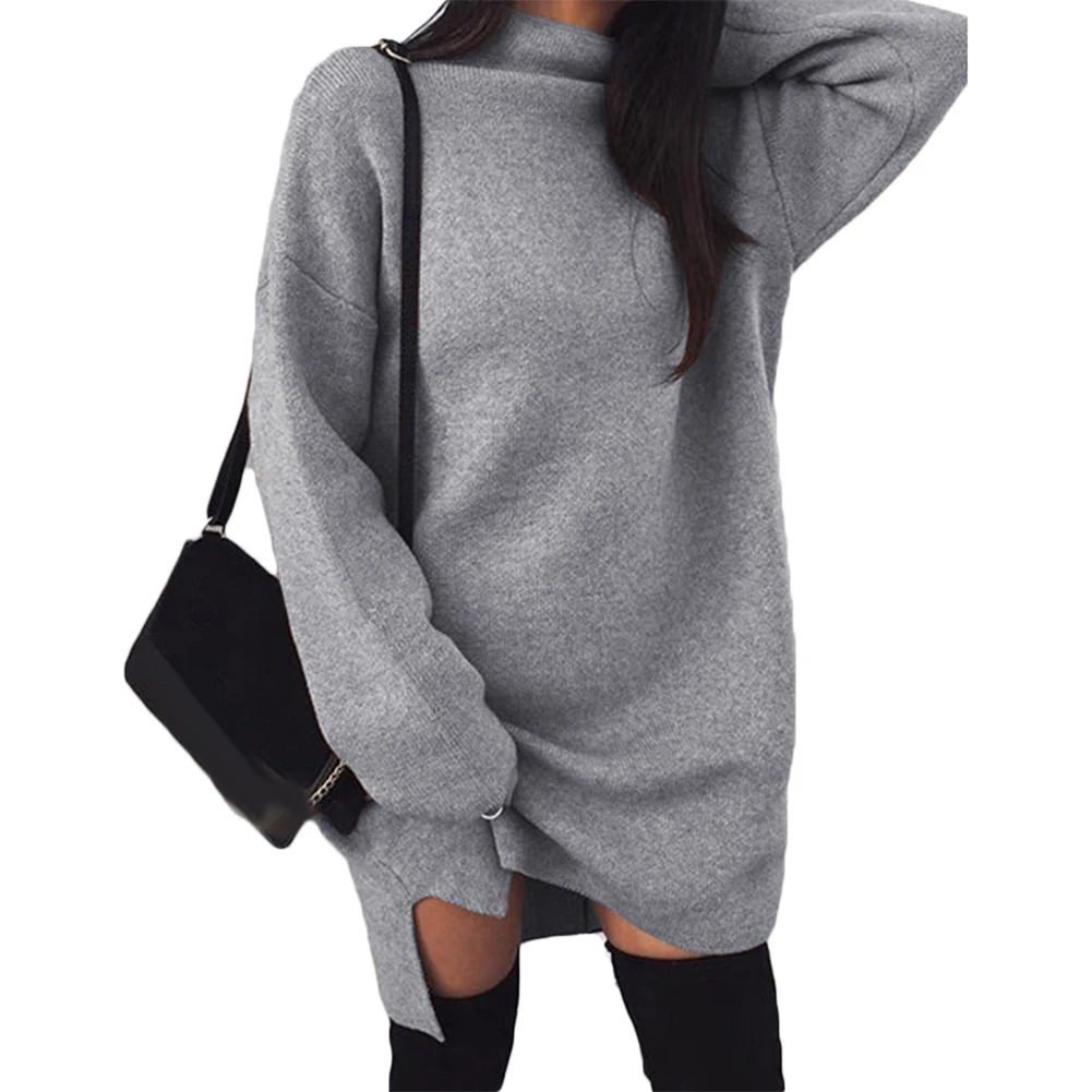Женское платье свитер осень зима с длинными рукавами и высоким воротом стороне
