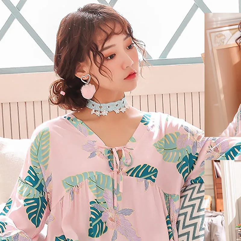 Женский пижамный комплект на осень с v-образным вырезом милая пижама принтом