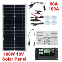 100w 18v pet solar panel 60a 100a controller kit complete dual usb solar energy power bank phone battery for outdoor camping