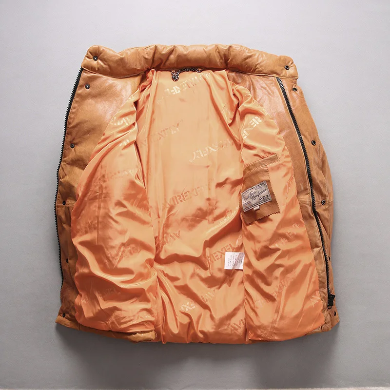 Куртка AVFLY из натуральной кожи с воротником-стойкой короткий толстый пуховик