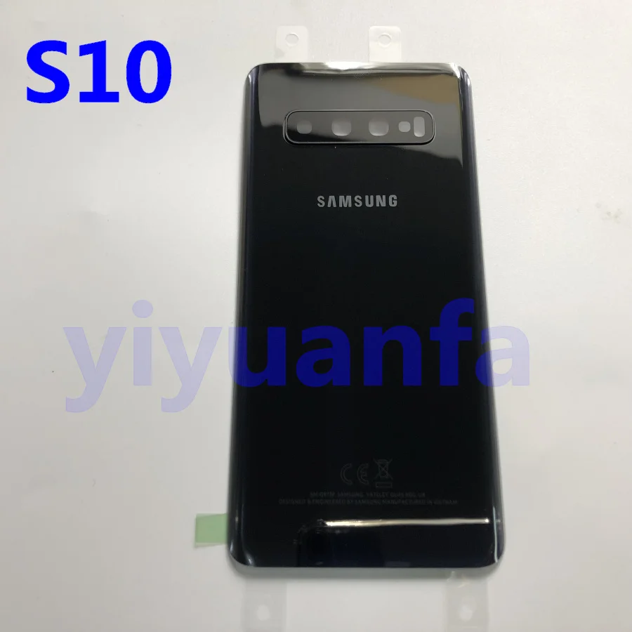 Samsung Galaxy S10 G973 S10 Plus G975 S10E задняя крышка батарейного отсека задняя крышка Корпус Запасные части+ стеклянная рамка объектива камеры - Цвет: S10 black