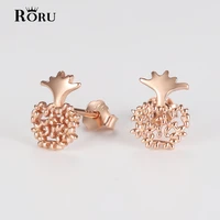trendy 100 925 sterling silver sweet fresh cute fruit pineapple hollow stud earrings rose gold for women girls gifts jewelry