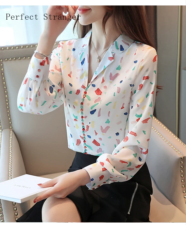

Hannier 2020 Sprig New Arrival High Quality Korean Hot Sale V Collar Long Sleeve Printed Woman Chiffon Blouse
