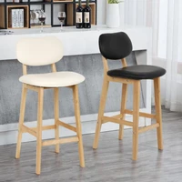 a pair of nordic style high back chairs with wooden legs modernity artificial leather cushion beech minimalism simple hwc