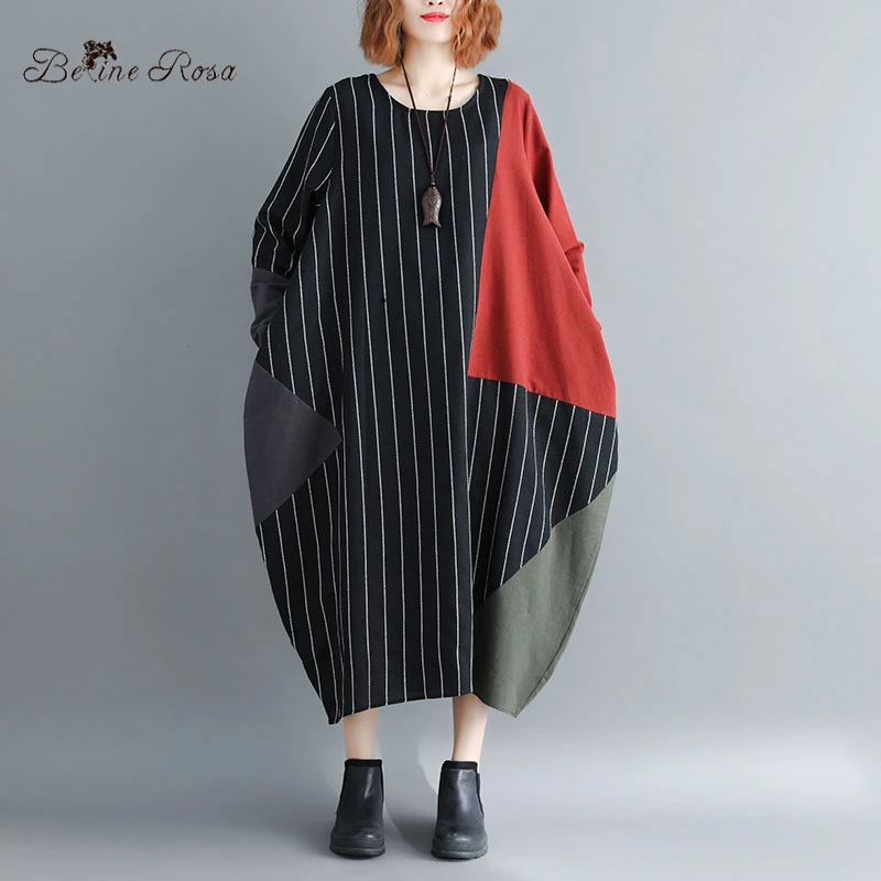 BelineRosa Осенний Стиль Европейский Повседневная Полосатый Хлопок Льняные Платья С