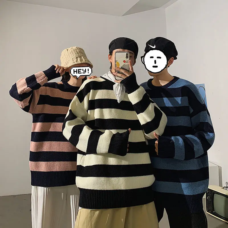 

2021 Privathinker Men's Winter New Couple Sweater Casual Oversize Woman Pullovers Streetwear Striped Man Korean Fashion Sweaters