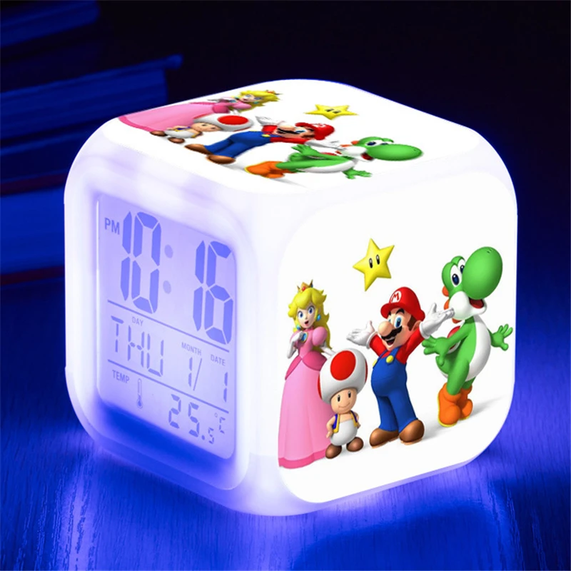 Мультяшные часы Super Mario светодиодные детские фигурки героев игрушки красочный