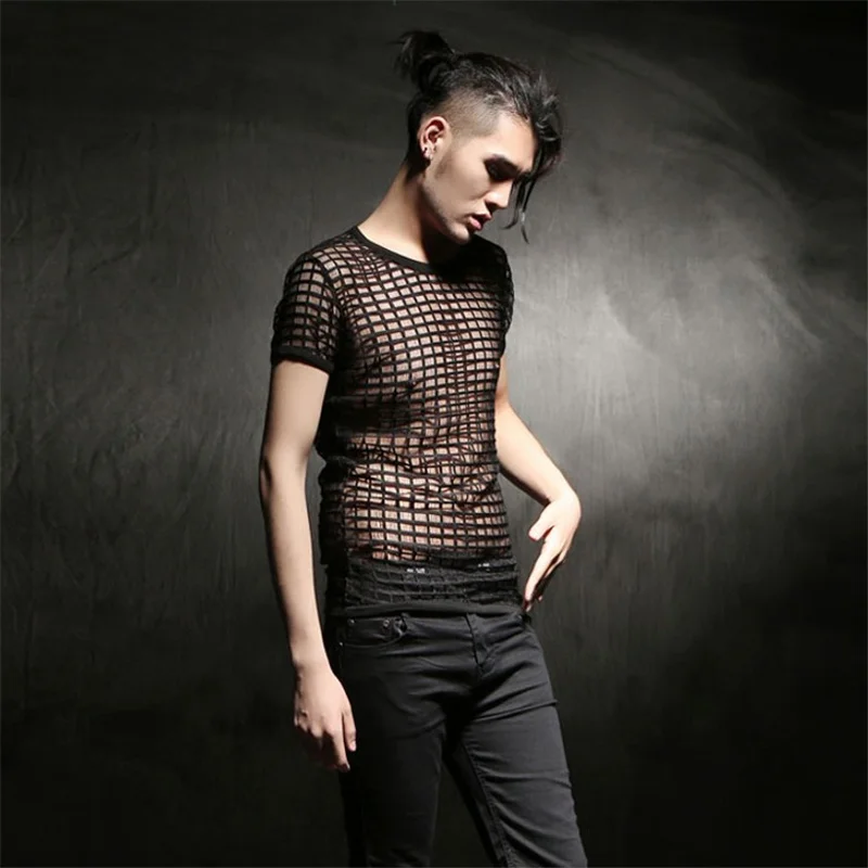 Мужская приталенная футболка для ночного клуба привлекательная Сетчатая с