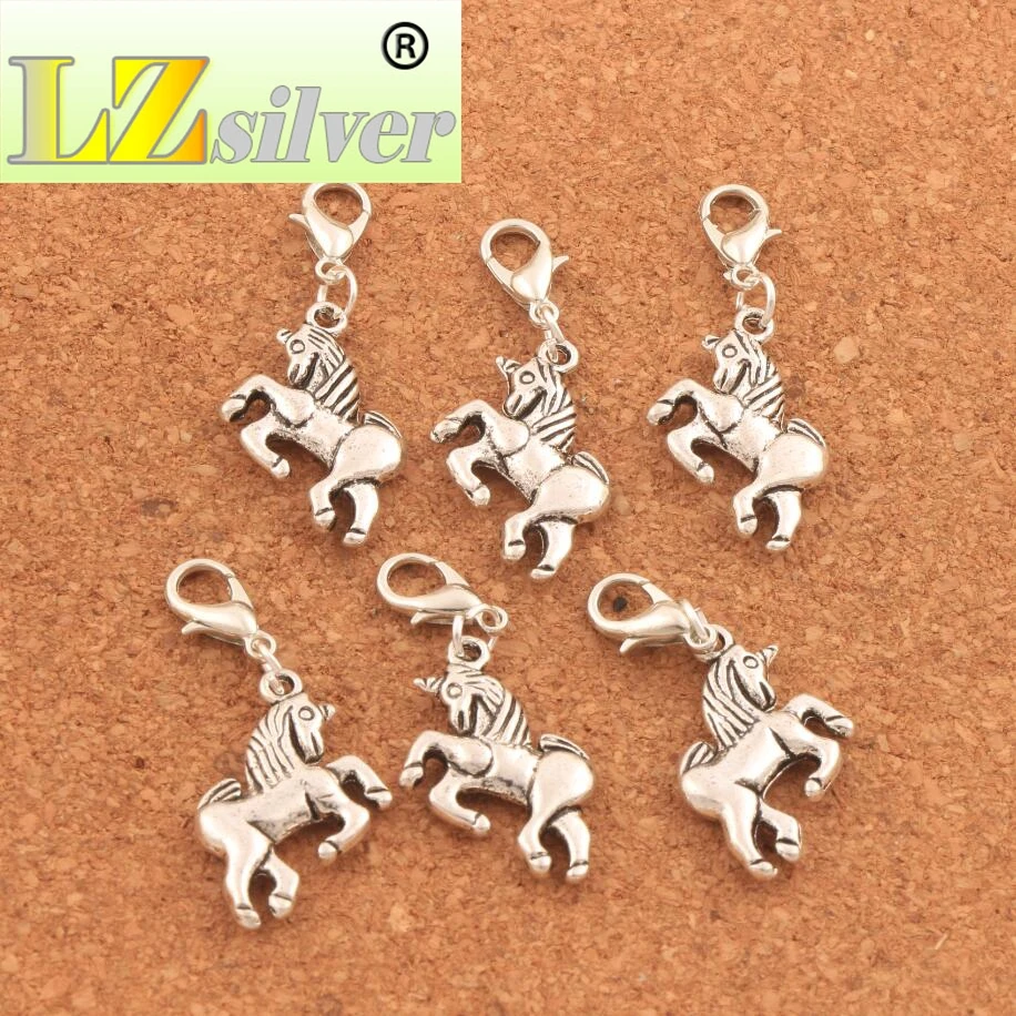 Jumping Unicorn Clasp European Lobster Trigger Clip On Charm Beads 20x36.5mm 80PCS Zinc Alloy Bronze C094