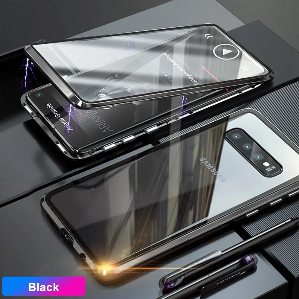 360 полностью металлический флип-чехол для samsung Galaxy S10E, Магнитный чехол, переднее и заднее закаленное стекло, samsung S10E Galaxy ys10e, чехол - Цвет: Black Double Glass