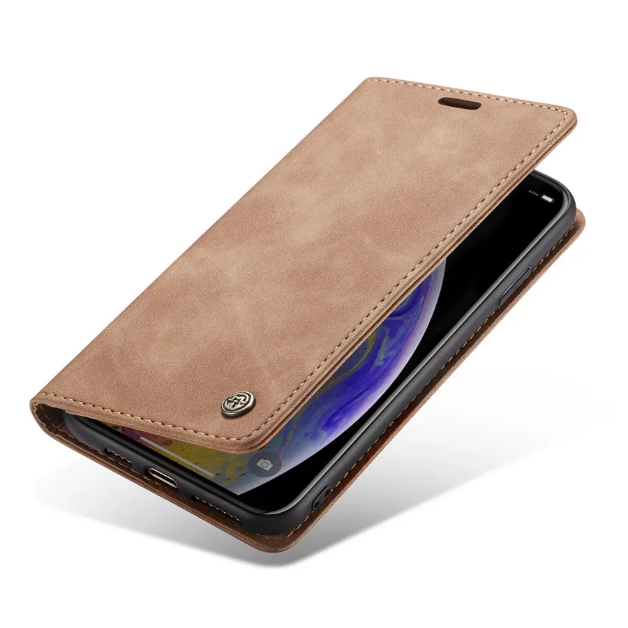 Brown Ретро Кожаный флип-чехол для iPhone 6s 7 8 роскошный магнитный держатель для карт кошелек чехол для iPhone X XS Max XR 8 7 6s Plus Hoes - Цвет: Brown
