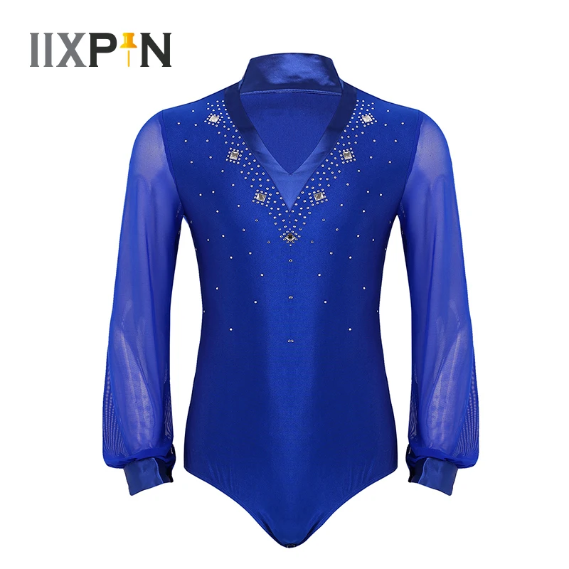 Мужской купальник для латинских танцев Сетчатое боди с длинными рукавами