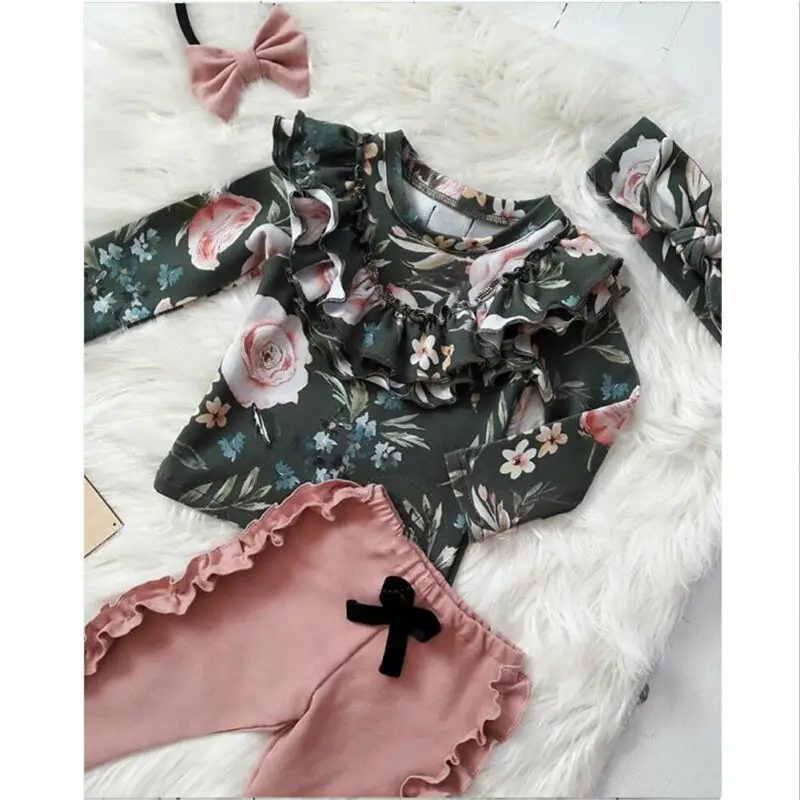 Осенний комплект из 3 предметов для новорожденных девочек детские топы с