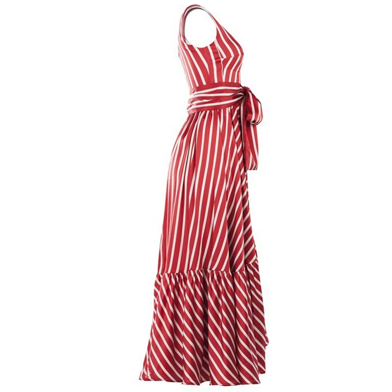 

Women Dress Stripe Dress Bohemia Dress Sexy Long Maxi Dresses Bow Lace Up Ruffles Long Summer Dress