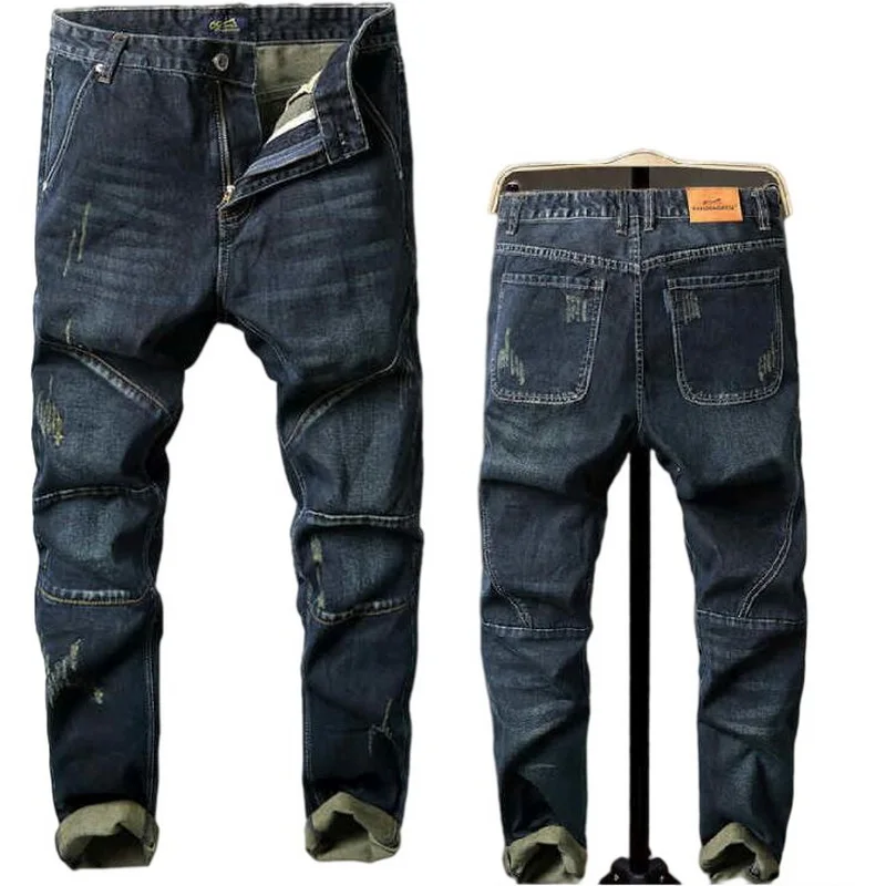 Men Jeans Loose Denim Trousers Increase Small Feet Harlan Pants Men Stretch Jeans Men's Hole Printed Punk Jeans