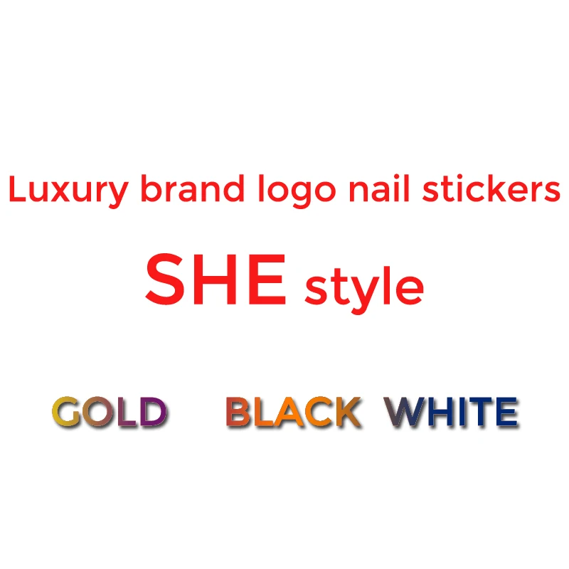 

SHE Series 1PCS Luxury Brand Logo Nail Stickers Gold And Black Designer Nail Stickers Nail Decoration Accessories