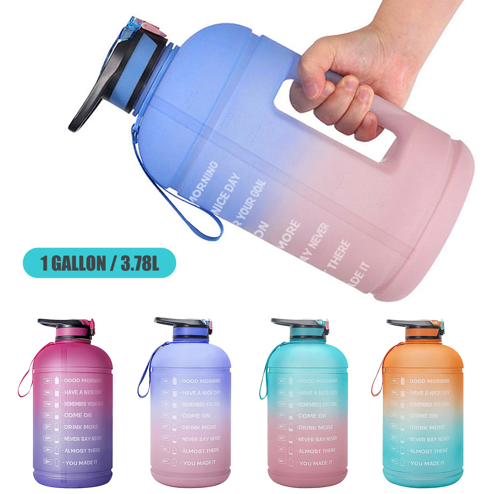 

1L/ 2.2L / 3.78L Water Bottle with Time Marker BPA FREE Sports Bottle for Gym Fitness Sports Camping Cycling Sports Drink Jug