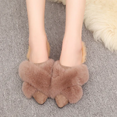 

Slippers for women's outer wear 2021 autumn and winter new fashion all-match pointed toe flat large size plush half-support shoe