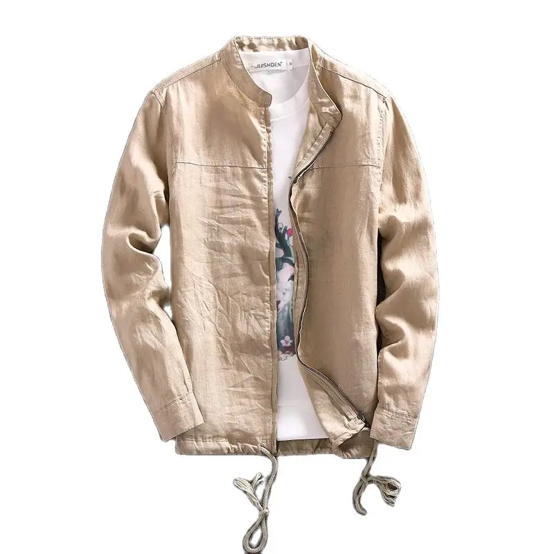 Новая модная повседневная льняная куртка мужская брендовая приталенная тонкая