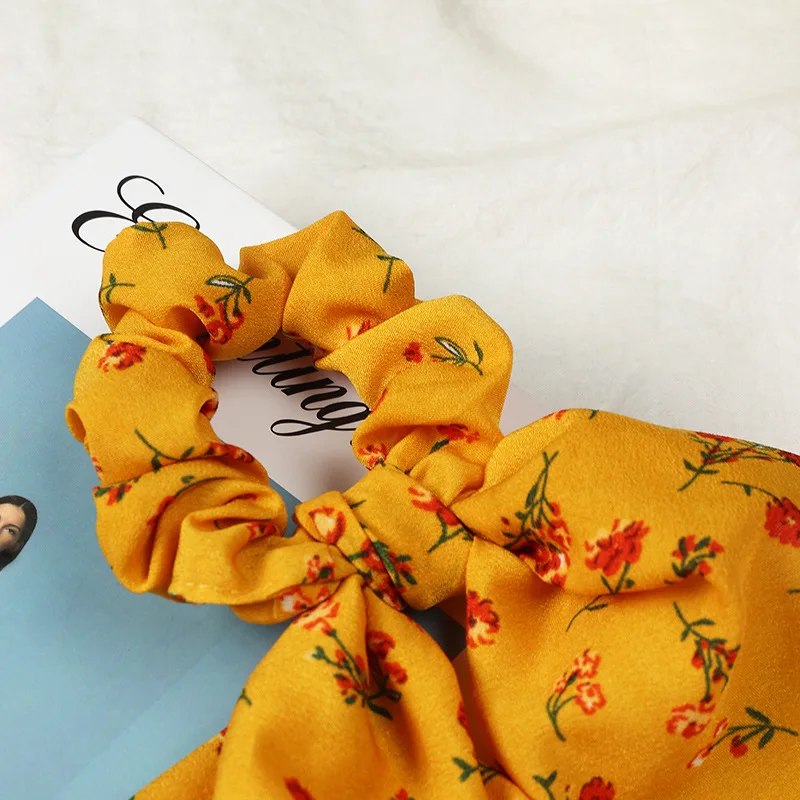 

Korean Summer Sweet Scrunchie Floral Print Hair Scarf Women Girls Hair Bands Ponytail Hair Accessories Long Ribbon Hair Tie Bow