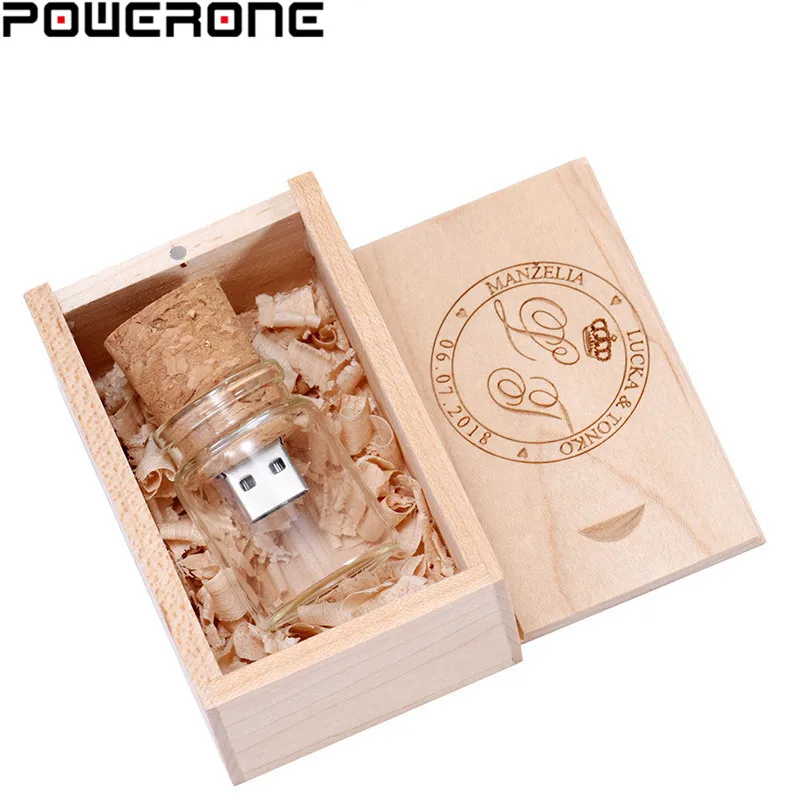 POWERONE бесплатный логотип стеклянная бутылка USB + коробка флэш накопитель Флешка 64