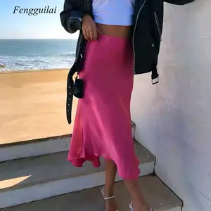 Облегающие Женские Розовые атласные юбки для девушек, желтая женская элегантная гладкая одежда для вечерние, женские юбки