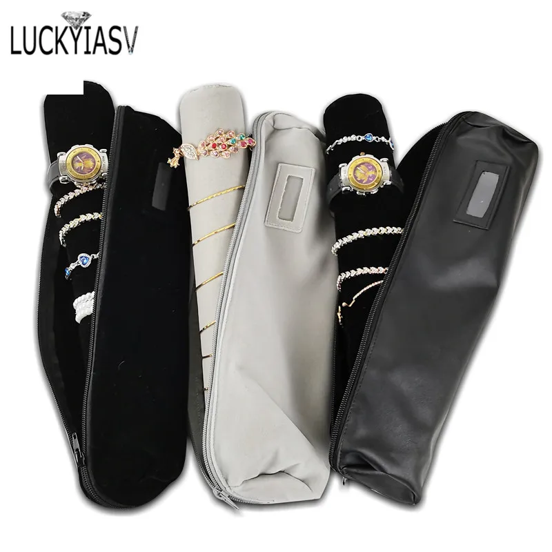 

Leather/Velvet Portable Jewelry Storage Bag Jewelry Travel Roll Bag Watch Bracelet Organizer Display Box