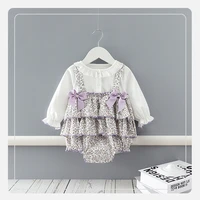 spring and autumn purple long sleeve bowknot floral 0 24m baby girls triangle romper dress infants comfortable outing bodysuits