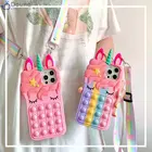 Чехол с пузырьковым ремешком для IPhone 13, 12, Mini, 11 Pro Max, 6, 6s, 8, 7 Plus, X, Xr, Xs Max, чехол для снятия стресса, игрушки-фиджеты с единорогом