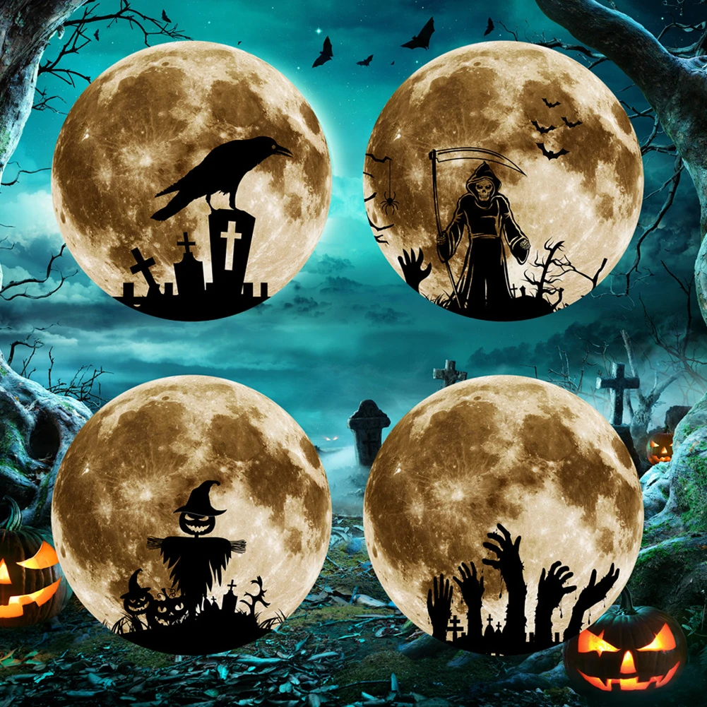 

30cm Luminous Moon Wall Sticker Halloween Decoration Sticker Luminous Pumpkin Witch Bat Wall Decal Bedroom Glow Dark Stickers