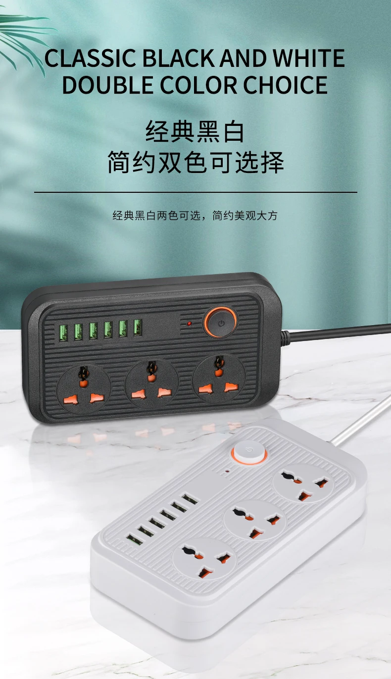 Desktop Multi Power Strip with 3 AC Outlets 6 USB Fast Charging Ports Socket Adapter US UK EU AU Timer Plug |